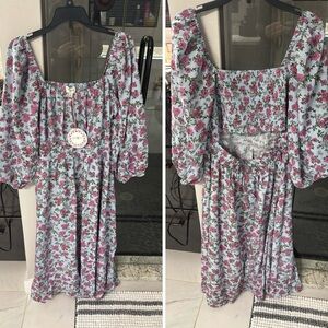 Umgee Floral Midi Dress - Blue and Pink